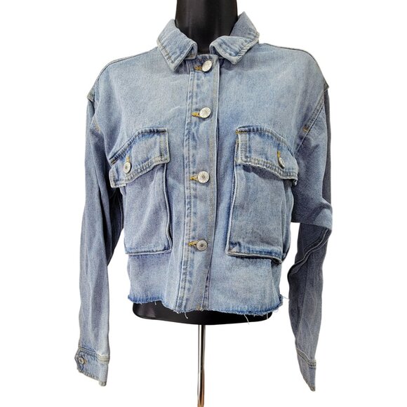 Love Tree Denim Jacket The Daisy Short Button Pockets Womens Med New Tags - Picture 1 of 9